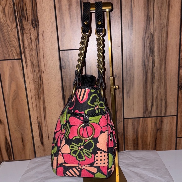 Isabella Fiore Black and Pink Floral Satchel/Shoulder Bag - Picture 4 of 15